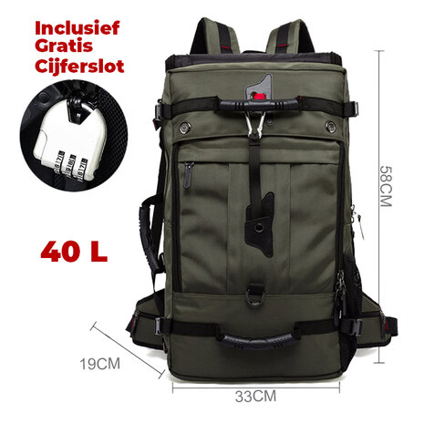 Outdoor Rugzak Reistas 40 L met slot Groen