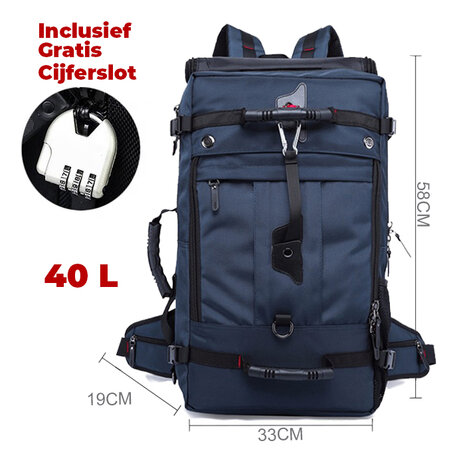 Outdoor Rugzak Reistas 40 L met slot Blauw