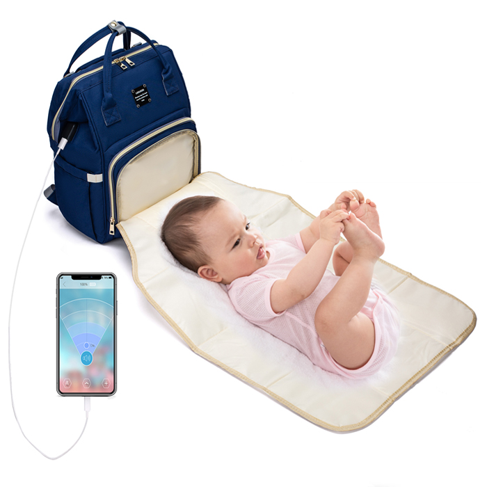 Luiertas Rugzak USB Verzorgingstas Rugtas Blauw Verschoningsmatje Mommybag LeQueen reitontassen